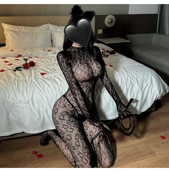FEE ET MOI - Leopard Print High-Neck Backless Bodystocking (Black) FEE ET MOI - Leopard Print High-Neck Backless Bodystocking (Black)